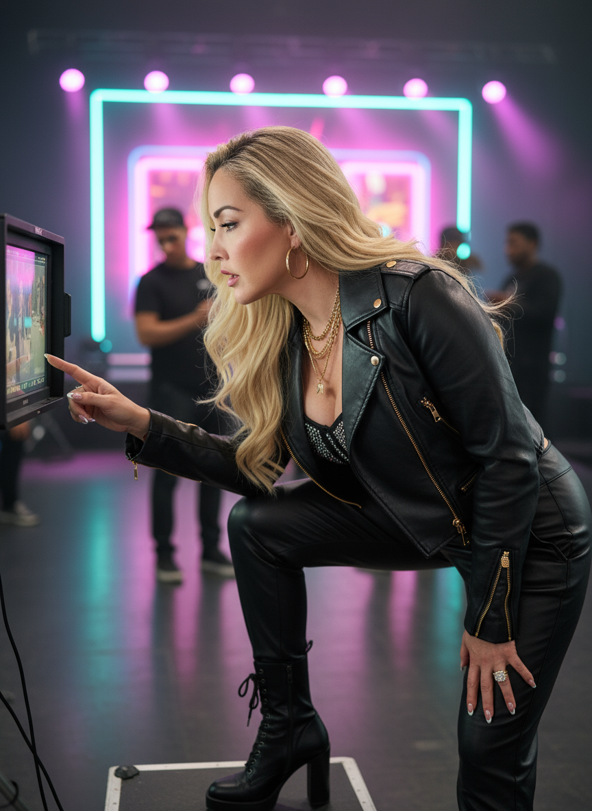 Aria Johnson directing a music video shoot from behind the monitor